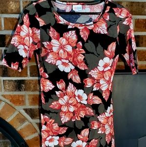 LuLaRoe XS Julia 🖤 Black with a reddish, burnt orange and white floral pattern